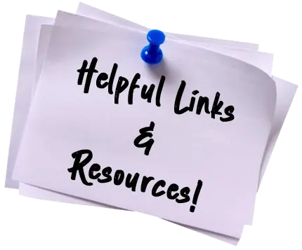 Post it notes with helpful links and resources written on them